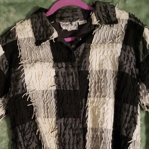Black and White Textured Checkered Shirt S